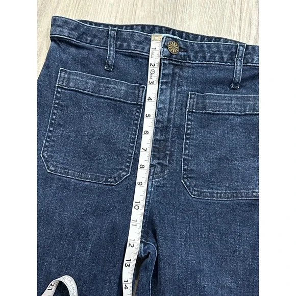 Mumu Blue Women's High Rise Flare Jeans Dark Indigo Patch Pocket Size 28 luxury - Picture 6 of 9